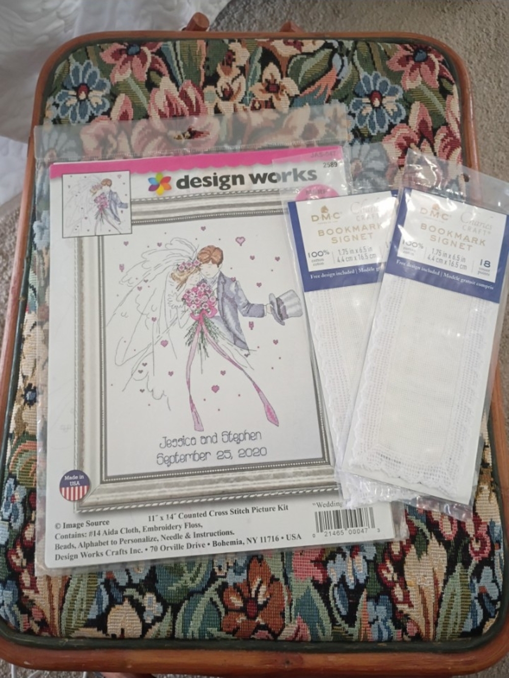 Design Works White and Pink Wedding Cross Stitch Kit Plus Extras